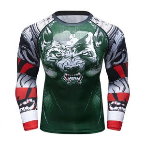 Rashguard MMA à manches longues pour homme, écologique, couleur personnalisée, imprimé loup, séchage rapide, compression Spandex/Polyester, bleu et rouge - Product Image 6