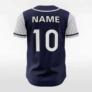 เสื้อเบสบอลทีมสั่งทำพิเศษ ผ้าโพลีเอสเตอร์ 100% ระบายอากาศได้ดี ไซส์ผู้ใหญ่ สีกรมท่า ลายทางสีขาว ระบายอากาศได้ดี ติดกระดุมด้านหน้า เหมาะสำหรับใส่เป็นทีม - Product Image 5