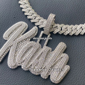Men's 925 <b>Solid</b> <b>Silver</b> Big Hip Hop Pendant Custom Initial Name <b>Necklace</b> Moissanite Diamond Gold Plated Bling for Parties Gifts - Product Image 5