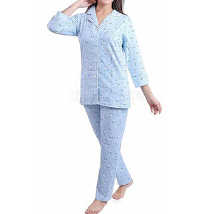 New Arrival Trendy Women Patch Work Lounge Wear Set Long Sleeves Button Down Outfit With Matching Pants <b>For</b> Daily Comfort - Product Image 3