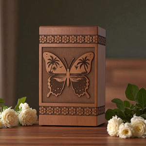 Butterfly & Palm <b>Tree</b> Cremation Urn: Engraved Rosewood, Personalized Memorial urn Memorial Keepsake by AYAANS - Product Image 3