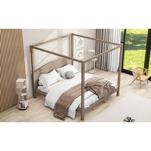 Letto a baldacchino king size in legno con testiera e gambe di supporto, finitura marrone anticata - Product Image 5