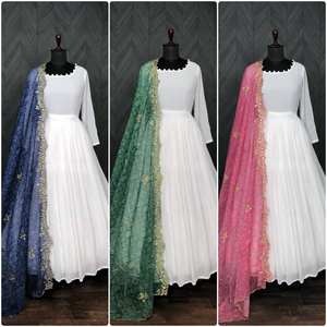 ชุด anarkali สำหรับงานแต่งงานที่สง่างามผ้าทอจากพื้นความยาวถึงพื้นมีการตกแต่งด้วยลูกไม้ - Product Image 6