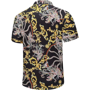 Camisa Hawaiana Personalizada de Lujo para Hombre, Estilo Barroco, Manga Corta, Casual, con Botones, Diseño Negro y Dorado, Estilo Buchona - Product Image 2