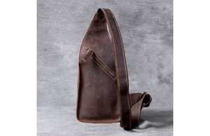 Disponible en todos los tamaños con logotipo personalizado, bolso de pecho de cuero vintage de gran capacidad con cremallera, bolso de pecho de cuero para viajes y actividades al aire libre. - Product Image 2