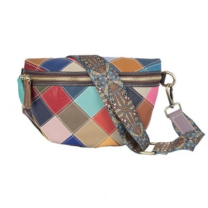 Ando Bag Genuine Cowhide Leather <b>Crossbody</b> Bag Women Colorful Diamond Patchwork with Wide Adjustable <b>Strap</b> - Product Image 1