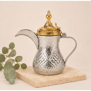 Luxury Traditional Arabic Coffee <b>Pot</b> Dallah Handmade Brass Hammered Teapot Gold Silver Finish for Ramadan Eid Gift <b>Set</b> - Product Image 2