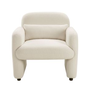 Poltrona Contemporanea 1 Pezzo per Soggiorno Accogliente, Rivestimento in Tessuto Bouclé Beige, Struttura in Compensato, Cuscino Incluso - Product Image 3