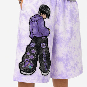 Pantalones Cortos Bermuda para Hombre, Color Morado, Estampado Tie Dye, Cintura Elástica, Estilo Casual, Tela Transpirable, Lavado Ácido - Product Image 6