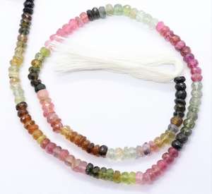 Cuentas facetadas de turmalina multicolor natural de 5 mm, cuentas sueltas de turmalina sandía para la fabricación de joyería, por mayor. - Product Image 3