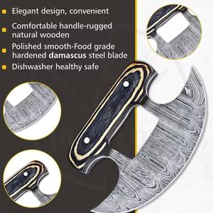 มีดตัดพิซซ่าเหล็กดามัสกัสทำมือแบบดั้งเดิม ด้ามจับไม้ พร้อมปลอกหนัง - Product Image 6