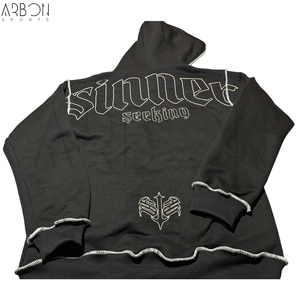 Nouveau sweat à capuche noir tendance pour homme, style streetwear surdimensionné avec surpiqûres contrastées, personnalisable avec logo, idéal pour l'hiver - Product Image 2