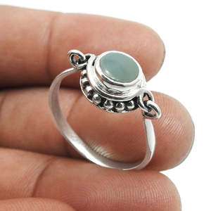 925 Sterling Silver Cocktail Throat Chakra <b>Boho</b> <b>Ring</b> Comes With Brilliant Round Cut Natural Larimar Gemstone Handmade Jewelry - Product Image 4