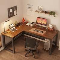 Bureau d'ordinateur en métal en forme de L avec plateau en bois et design d'angle, durable et extensible, montage facile pour poste de travail PC et gaming