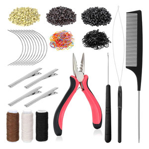 Kit d'outils professionnels pour extensions de cheveux, ensemble complet avec 600 micro-anneaux doublés de silicone, pinces pour extensions, aiguille à crochet, outil de tirage - Product Image 1