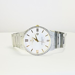 Montre mécanique de luxe pour homme de marque, boîtier en acier inoxydable argenté 40 mm, cadran en verre, mouvement analogique ETA, lunette sertie de diamants, bouton poussoir - Product Image 2