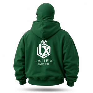 เสื้อฮู้ดบาลาคลาวาสีเขียวขนาดใหญ่พิเศษสำหรับผู้ชาย ซิปเต็มตัว ผ้าฝ้ายฟลีซหนานุ่ม เสื้อฮู้ดมีฮู้ด สกรีนโลโก้ได้ตามสั่ง รับผลิตแบบ OEM - Product Image 3
