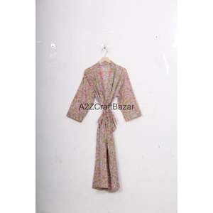 Al por mayor Bata de algodón suave tipo kimono, camisón largo, ropa de playa, ropa de dormir, bikini con estampado floral y logotipo frontal para mujer - Product Image 4