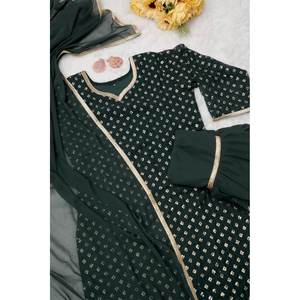 DESIGNER GEORGETTE SEQUENCE BUTTI WORK TOP SHARARA AVEC DUPATTA NOIR - Product Image 1