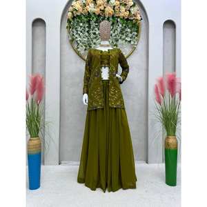 Top de créateur pour femme-Plazzo et magnifique ensemble Dupatta pour la fête - Product Image 1