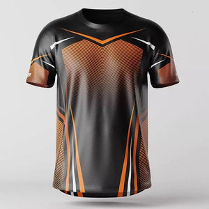 Camiseta Deportiva Sublimada para Hombre, Negra y Naranja, Cuello Redondo, Secado Rápido, Ropa Deportiva para Adultos - Product Image 1