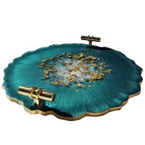Luxury Decorative Resin <b>Serving</b> <b>Tray</b> with <b>Gold</b> Handles Marble Texture Display <b>Tray</b> for Coffee Table or Vanity Decor - Product Image 2