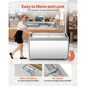 Congelatore verticale mobile commerciale da 12,8 piedi cubi con temperatura regolabile da 19 a 3°F, vetrina espositiva per gelati con 4 cestelli in filo metallico, congelatore e frigorifero - Product Image 5