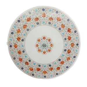 Mesa de Centro Moderna con Tapa de Mármol y Vidrio, Fácil de Armar, Diseño con Incrustaciones de Artesanos Indios, para Muebles del Hogar - Product Image 1