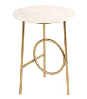 Table d'appoint moderne avec plateau rond en marbre et base géométrique en laiton, décoration intérieure pour salon