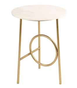 Modern Round <b>Marble</b> Top Side <b>Table</b> With Brass Geometric Base Indoor Living Room Decor - Product Image 3