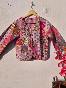 Indian Cotton Hand Block Print Bomber <b>Jackets</b> Patch Work Women Winter <b>Quilted</b> Hooded Reversible Animal Print <b>Jackets</b> - Product Image 1