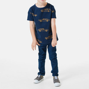 T-shirt décontracté à manches courtes et col rond pour garçons, bleu marine, imprimé voiture, en coton, uni - Product Image 2