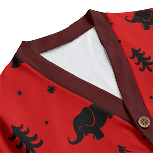 Cárdigan de lana/cachemira tejido en punto Hacci, color rojo y negro, con cuello en V y cierre de botones, acogedor, informal, para invierno. - Product Image 5