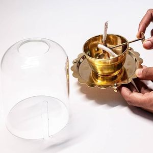 Lampe à huile Akhand Diya de qualité supérieure avec mèche réglable et couvercle en verre pour les activités religieuses, porte-bougie en métal laiton - Product Image 2