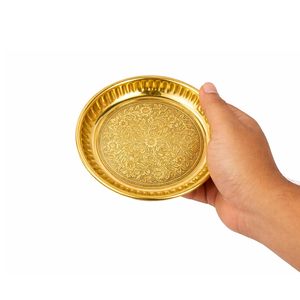 Puja traditionnel en laiton fait main |   Pooja Thali |   Assiette Arati Bartan Thambulam |   Gravé et conçu avec soin - 6 pouces - Product Image 6