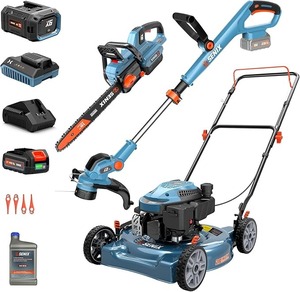 Kit de tronçonneuse sans fil 60V 16 pouces, débroussailleuse à fil 20V 12 pouces et tondeuse à gazon thermique 20 pouces 144cc - Product Image 1