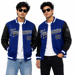 Veste de baseball bleue personnalisée pour homme avec nom et numéro d'équipe brodés, style preppy, pour l'automne - Product Image 3