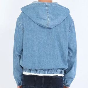 Veste en jean à capuche pour homme, coupe ample, boutonnée, décontractée, en coton délavé, couleur unie, style automne - Product Image 5