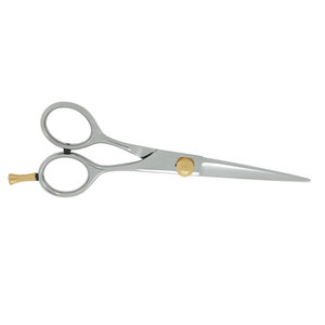 Tijeras de Peluquería Profesionales al por Mayor con Logotipo Personalizado, de Acero Inoxidable, Color Plateado, con Tornillo de Ajuste Dorado - Product Image 6