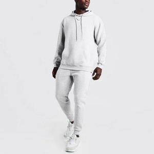 Survêtement à capuche gris clair pour homme, manches longues, couleur unie, décontracté, respirant, 100 % coton, coupe classique - Product Image 1