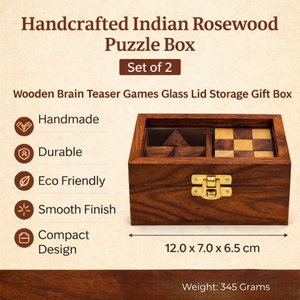 Coffret de 2 boîtes à puzzle en bois de rose indien, fabriquées à la main |   Jeux de casse-tête en bois |   Boîte cadeau avec couvercle en verre |   Puzzle en bois de qualité supérieure - Product Image 5
