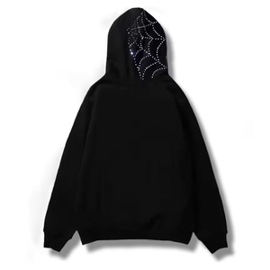 Hoodie zippé oversize tendance hiver style grunge 100% coton streetwear tie-dye avec motif graphique toile d'araignée et dents en strass sur le devant - Product Image 2