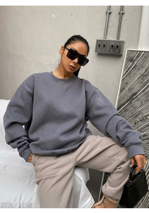 Sudadera con Capucha para Mujer, Gris, con Cierre, Manga Larga, Mezcla de Algodón, Color Sólido, Transpirable, Tejida, para Otoño - Product Image 3
