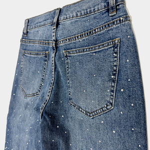 Jeans de mezclilla para mujer, de cintura media, pierna recta, corte regular, color liso, suaves y elásticos, hasta la rodilla, estilo casual y urbano, venta al por mayor - Product Image 6