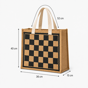 Bolsa de Compras de Yute Laminada con PP, Impresión Personalizada, 36x40x15 cm, Asas de Algodón con Diseño a Cuadros, Exportador Mayorista OEM ODM - Product Image 2