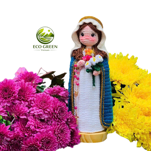 Muñeca Virgen María Hecha a Mano con Ganchillo, Figura Religiosa Católica con Corona de Rosario, Decoración Cristiana para el Hogar, Regalo Decorativo - Product Image 4