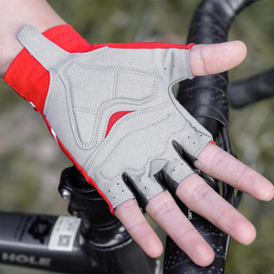 Gants de cyclisme mi-doigts rouge et gris, protection de la paume, maille respirante, unisexe, pour l'été et le fitness - Product Image 2
