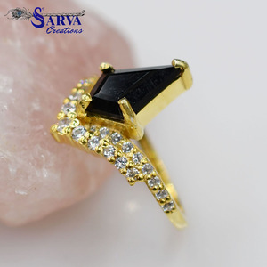 Bague en onyx noir naturel, argent sterling 925, zircon, plaqué or, élégante, classique, bague de fiançailles, bague de cocktail pour femmes - Product Image 4