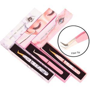 Pinzas de extensión de pestañas de acero inoxidable Accesorios de logotipo personalizado a granel Herramientas Pinzas de pestañas con embalaje de caja - Product Image 3