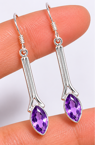 Pendientes Colgantes de Plata con Amatista – Pendientes Colgantes Hechos a Mano con Gema Marquise de Amatista Natural y Plata de Ley – Elegantes - Product Image 3